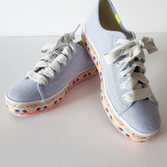 NWOT Keds Triple Kick light wash blue denim & colourful pattern mid sole sneaker - Picture 12 of 15